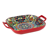 Блюдо з ручками Мальоване, кераміка, 23х18,5х4 см, червоне