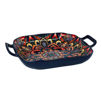 Блюдо з ручками Мальоване, кераміка, 23х18,5х4 см, чорне