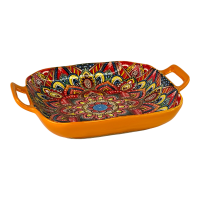 Блюдо з ручками Мальований жовтий, кераміка, 23х18,5х4 см