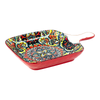 Блюдо з ручкою Мальоване, кераміка, 23х16х3 см, червоне