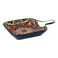 Блюдо з ручкою Мальоване, кераміка, 23х16х3 см, чорне