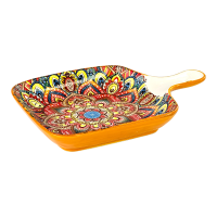 Блюдо з ручкою Мальований жовтий, кераміка, 23х16х3 см