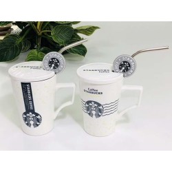 Чашка з кришкою та трубочкою Зоряний бакс Уайт-хол, кераміка, 350 мл