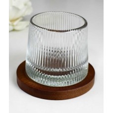 Склянка на бамбуковій підставці Страйп-мідл, скло, 170 мл