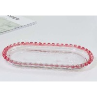 Блюдо овальне Рожеве серце, скло, 24,5х13х2,5 см