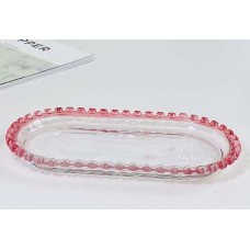 Блюдо овальне Рожеве серце, скло, 24,5х13х2,5 см