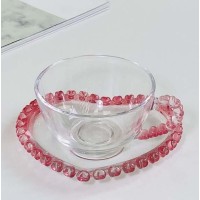 Чашка з блюдцем Рожеве серце, скло, 100 мл