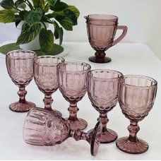Набір для напоїв Вінтаж, скло, 7 предметів, рожевий